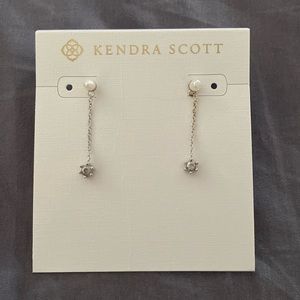COPY - Kendra Scott Leighton Silver Pearl Linear Earrings in White Pearl